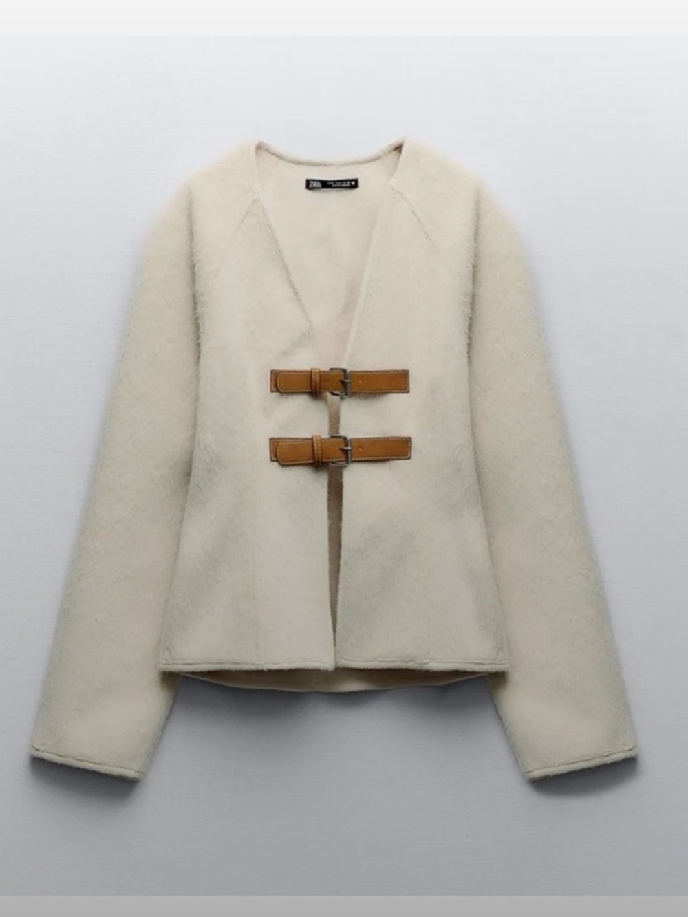Zara Faux Shearling Buckle Jacket Cream Brown Size XL